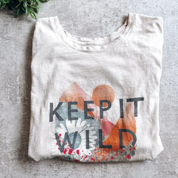 Old Navy Cream Cotton Graphic Flower Short Sleeve Tee Size XXL - Picture 1 of 5